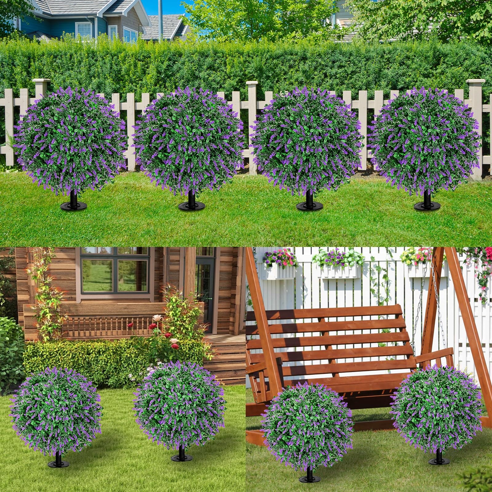Artificial Lavender Topiary Ball Trees 18″ with Ground Spike, Set of 2 UV Res…