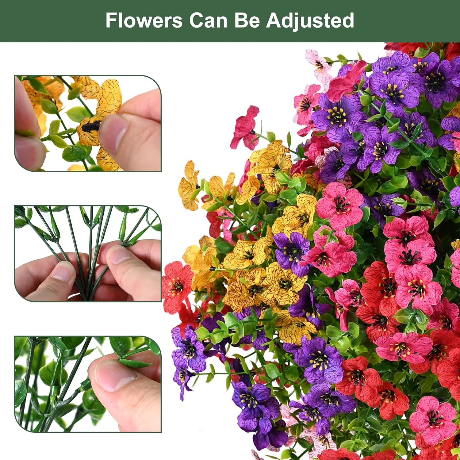 20 Bundles Artificial Flowers, UV Resistant Faux Silk Outdoor Planter Decor