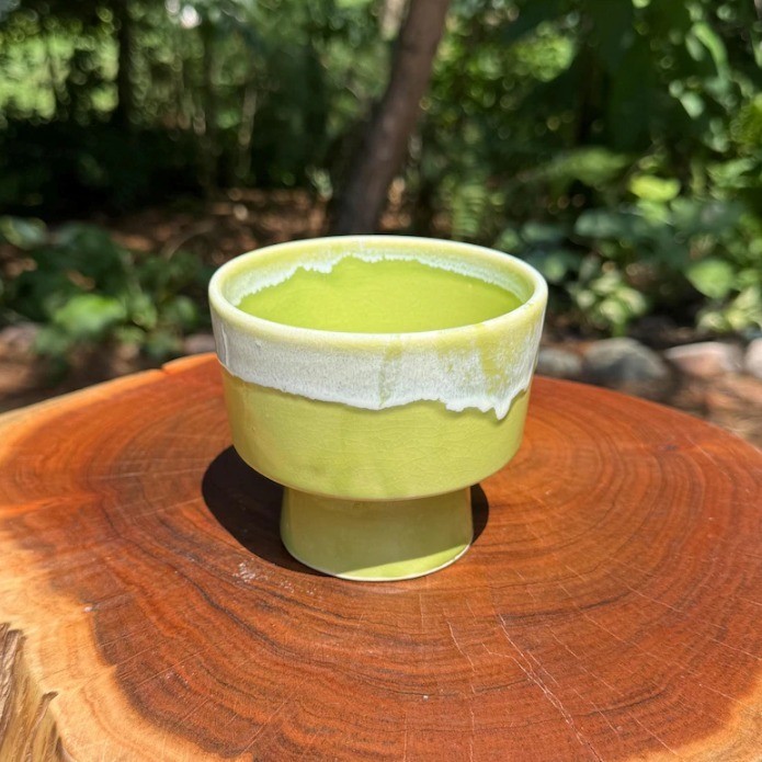 Vintage Ceramic Vase or Planter with White Drip Glaze over Lime Green