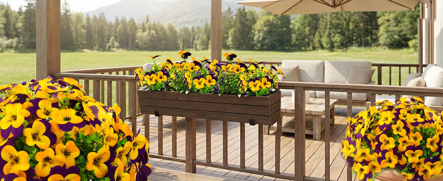 16 Pcs Artificial Pansy Flowers for Outdoors Yellow Faux Silk Spring Flowers for