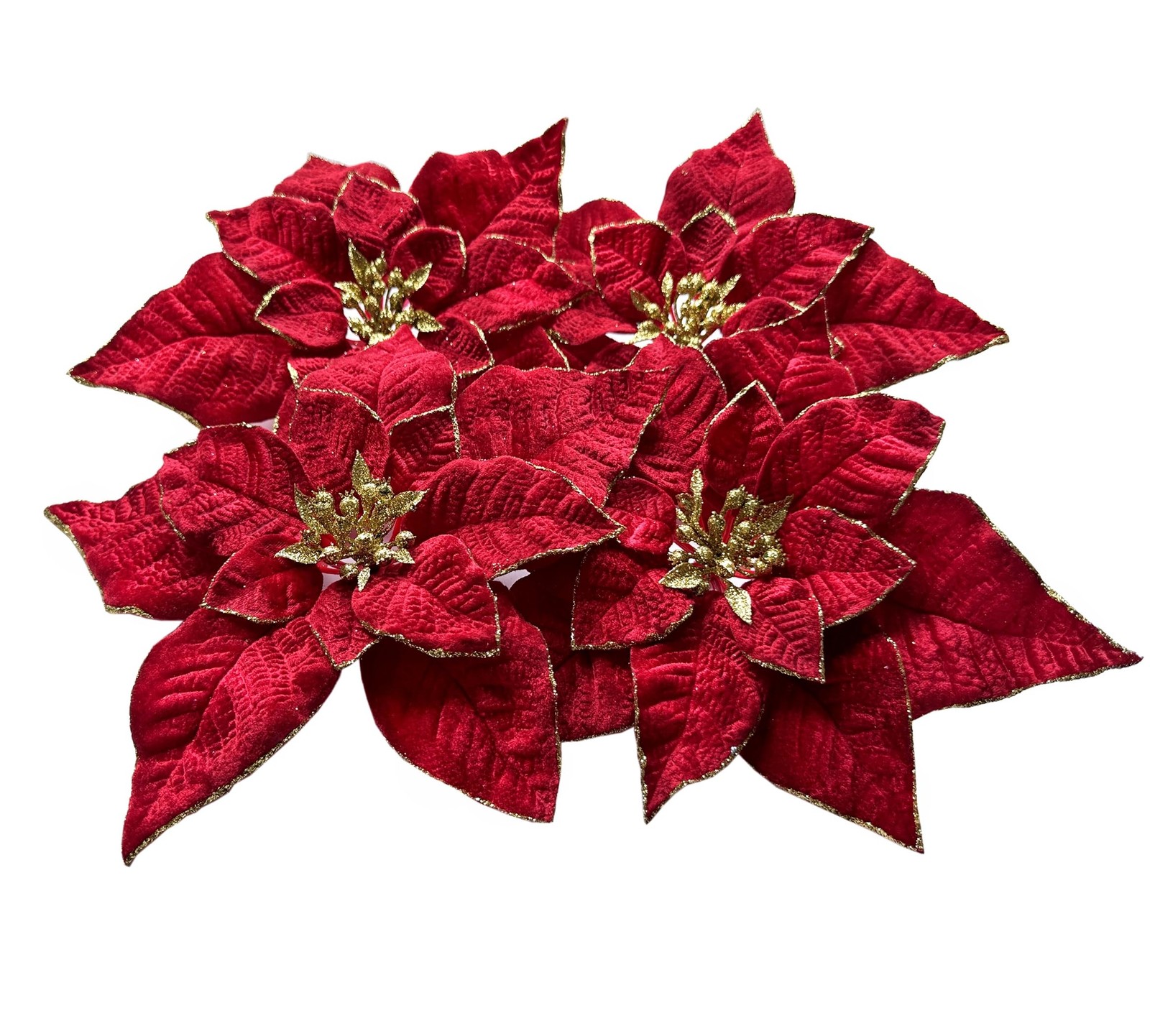 Artificial Christmas Flowers Red Velvet Poinsettia Floral Picks for Christmas…