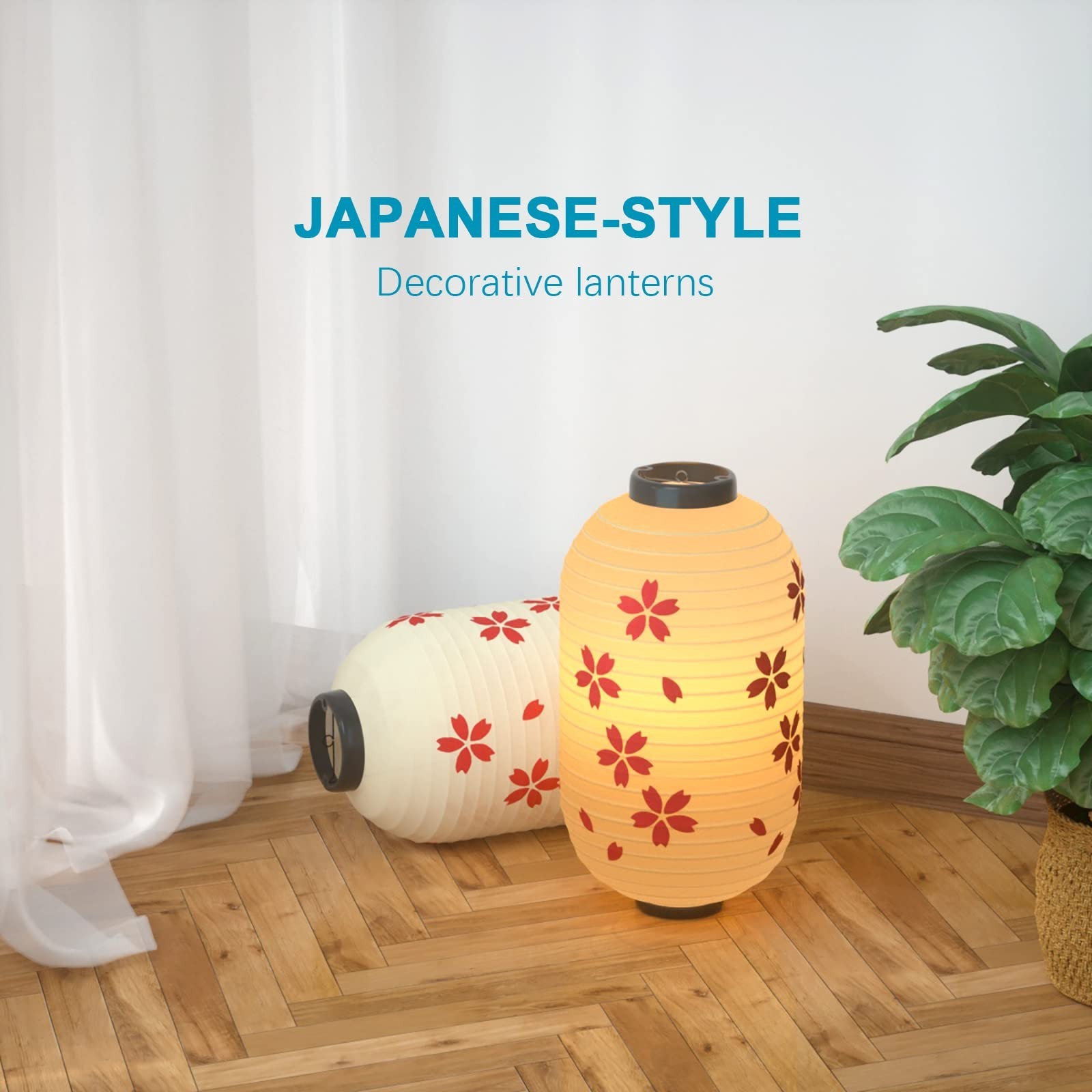 Set of 4 Waterproof Japanese Style Silk Cherry Blossom Lanterns 8×14 Inch – Indo