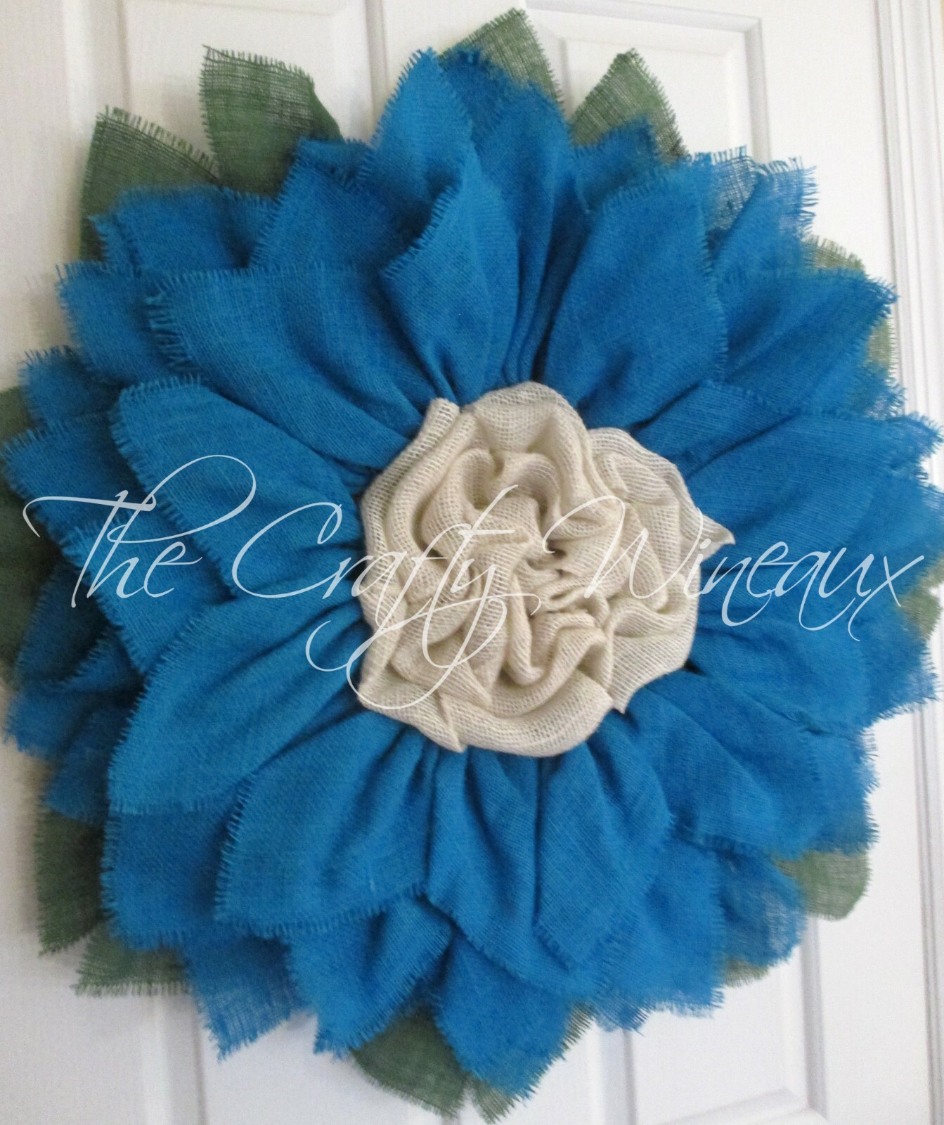 The Crafty Wineaux – Extra Large 30″ Turquoise Blue Burlap Sunflower Wreath