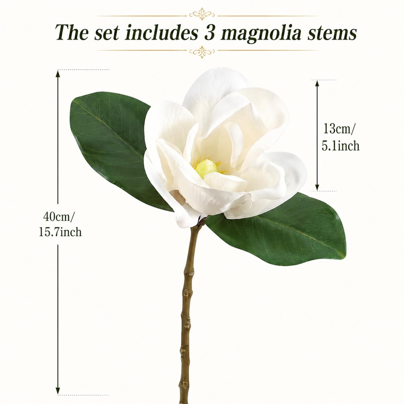 3 Stems Faux Magnolia Flowers, Magnolia Fake Flowers, Real Touch Creamy White…