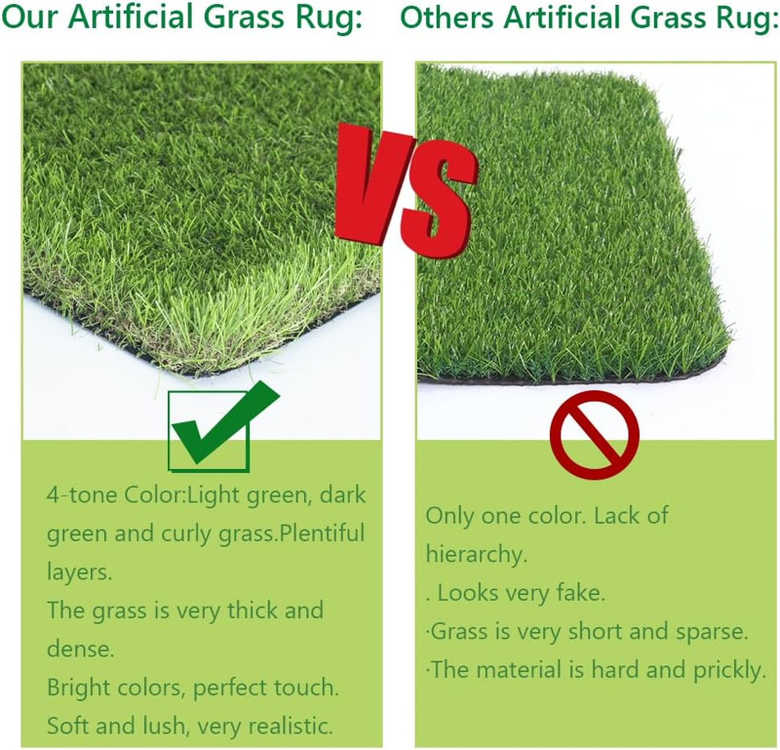 Thick Artificial Grass Turf 7x15FT, 1.77 Inch Realistic Fake Grass Rug with