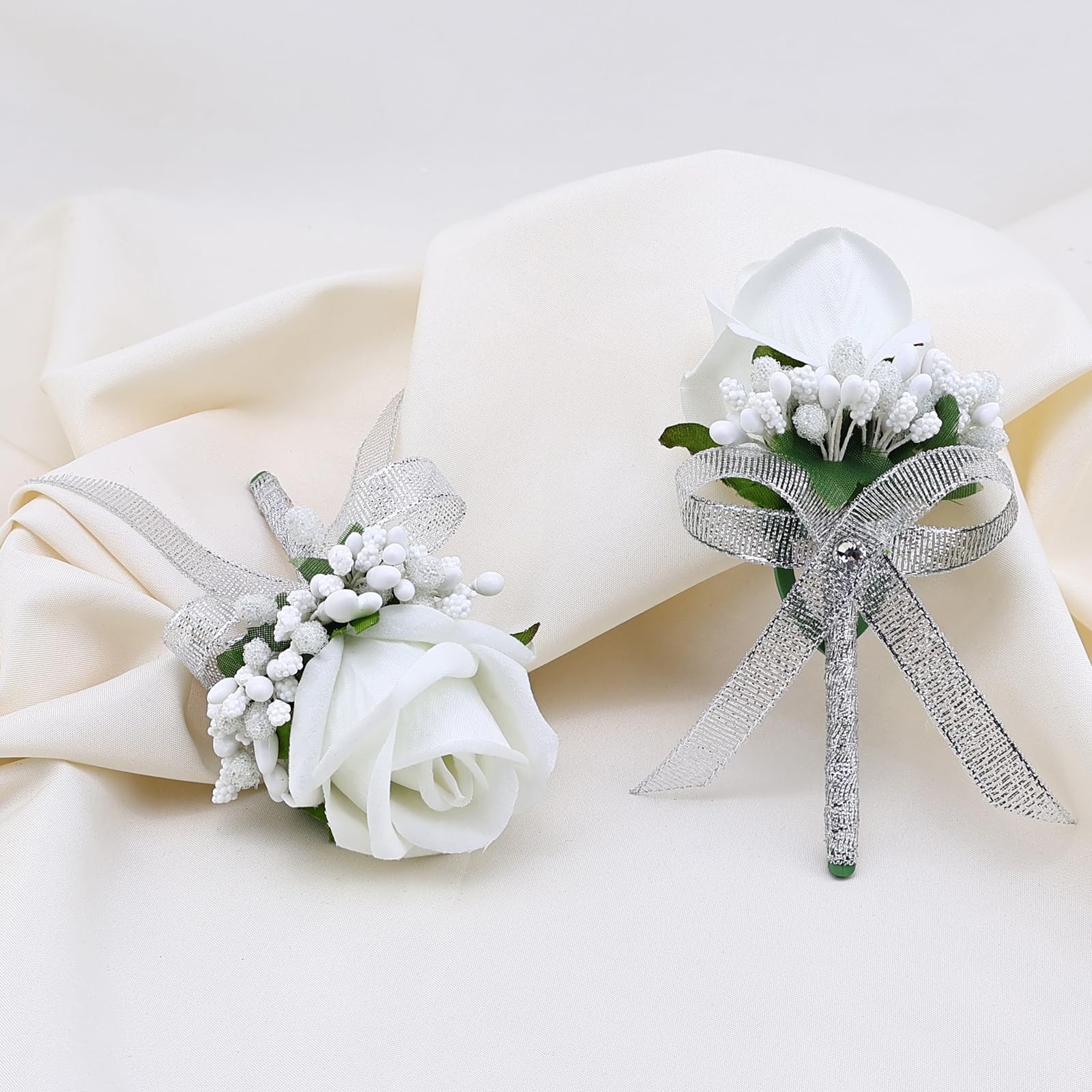 2Pcs White Boutonniere for Men, Groom and Groomsmen Best Man Artificial Rose …