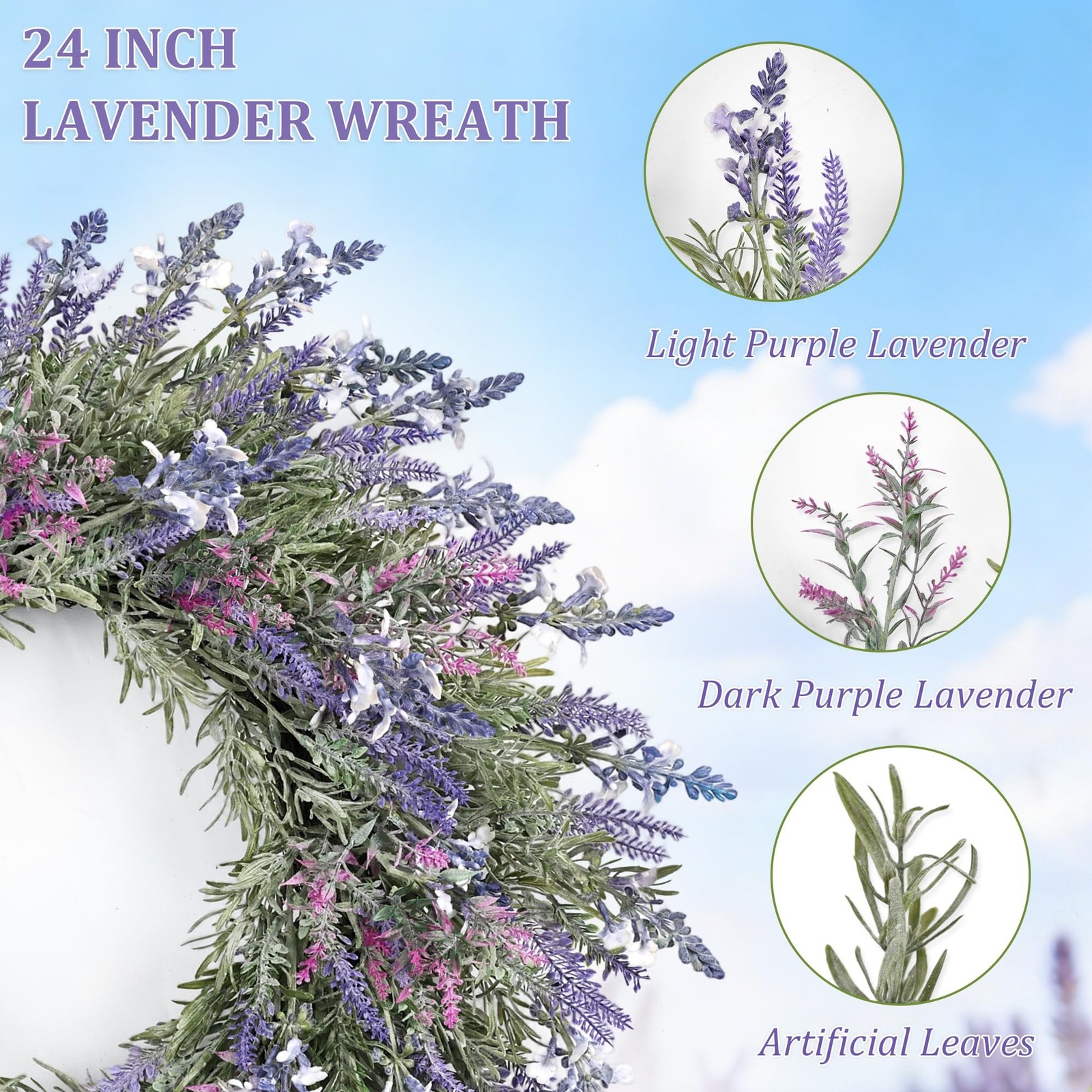 Large Summer Wreaths for Front Door Lavender Wreath for Front Door Spring Eas…