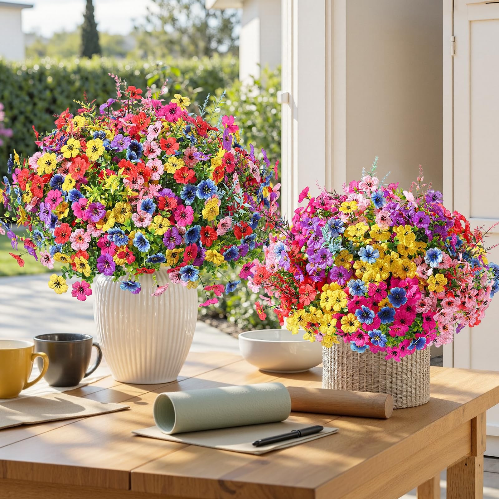 24 Bundles Artificial Flowers for Outdoors UV Resistant Decor