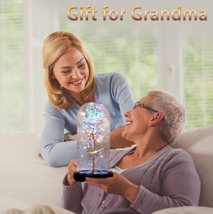 Valentines Gift For Her w/Greeting Card, Colorful Light Up Rose in A Glass Dome