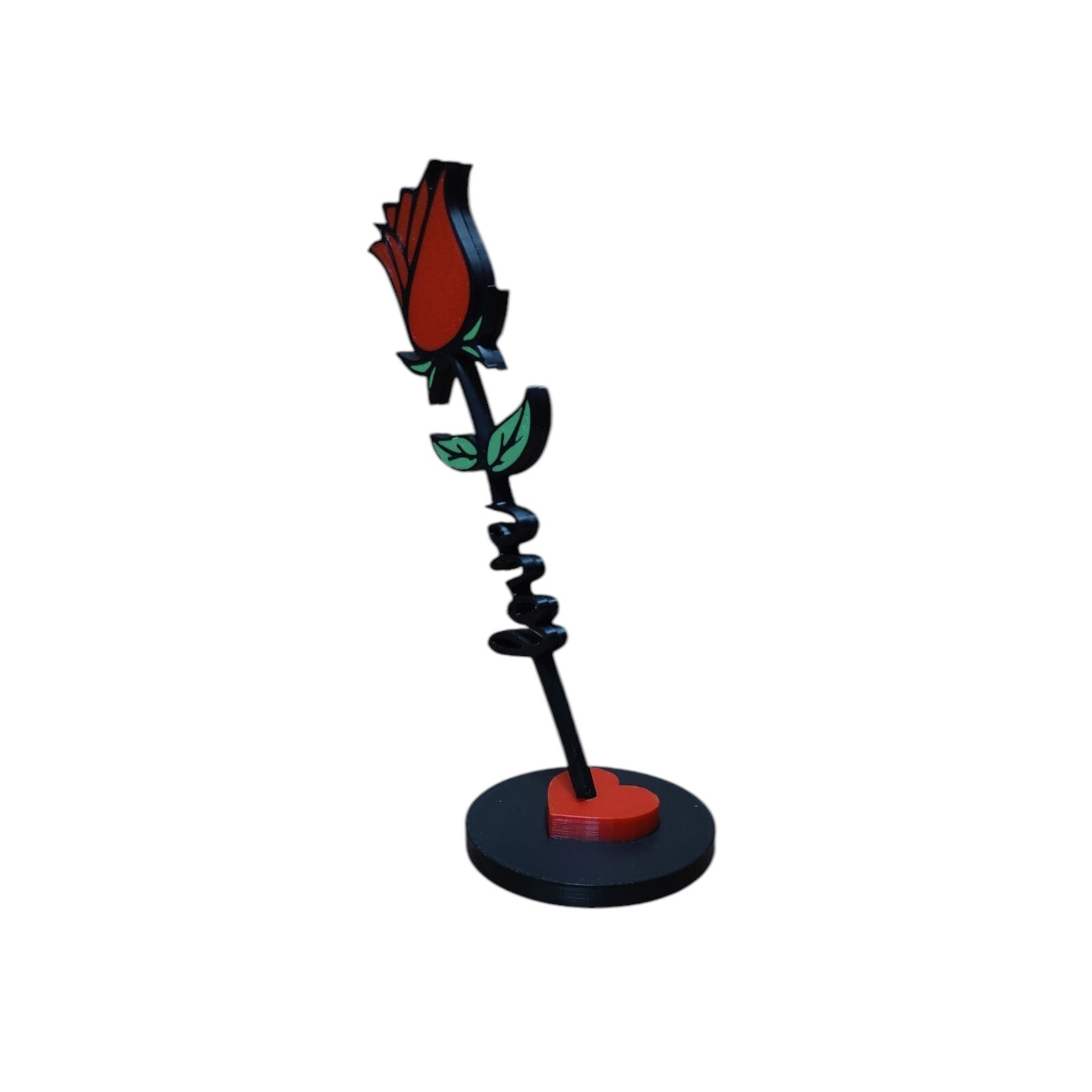 Elegant 3D-Printed valentine’s Love Rose on Round Base with Heart