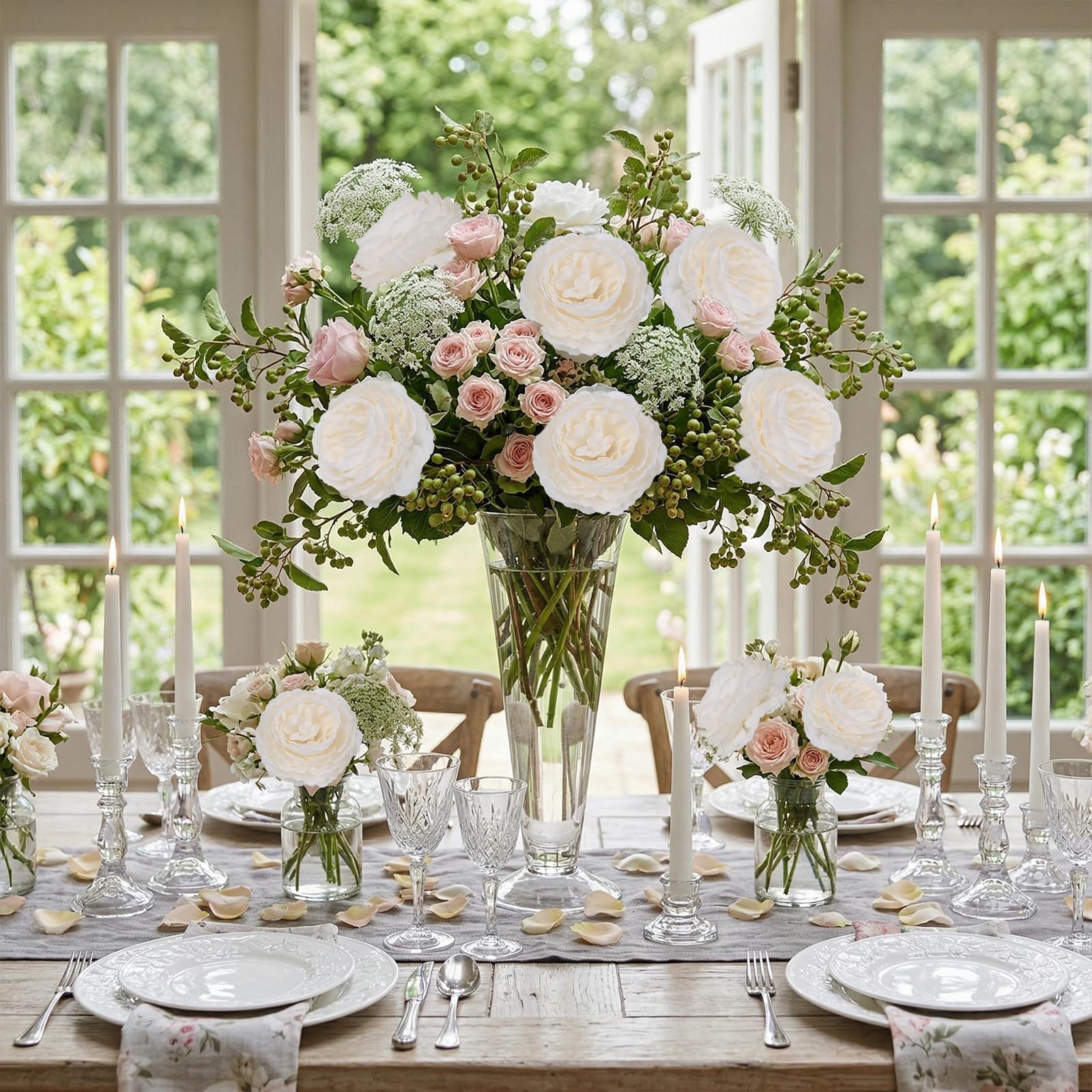 12 PCS White Peonies Artificial Flowers Silk Peonies 11 in Artificial Peonies…