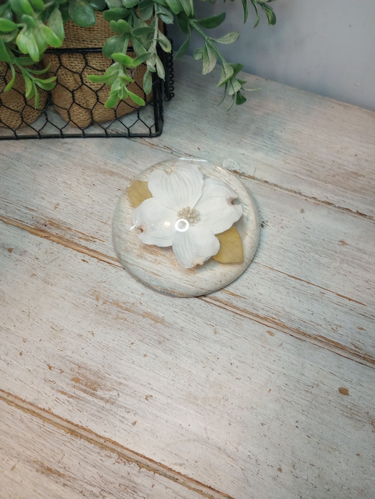 Boho Chic Floral Paper Weight Vtg Victorian Cottagecore Resin Preserved Flower