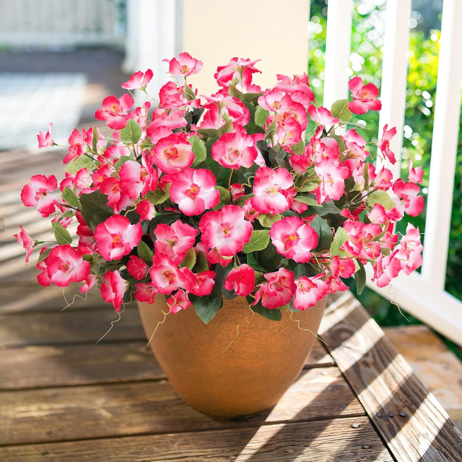 6 Bundles Faux Silk Hibiscus Flowers, UV Resistant Outdoor Fuchsia