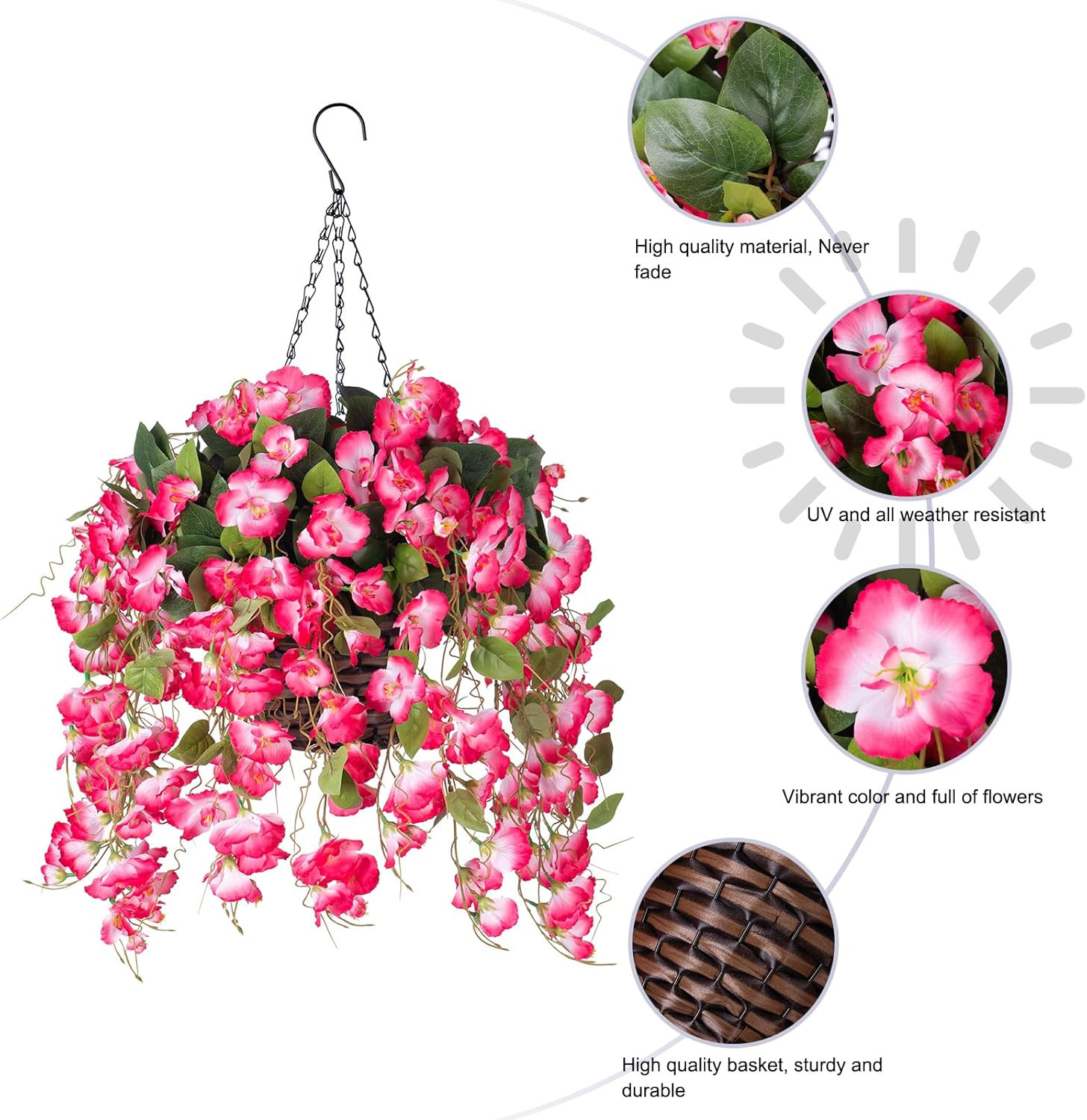Pink Faux Hanging Hibiscus Flowers for Outdoor Decor – UV Resistant Vines