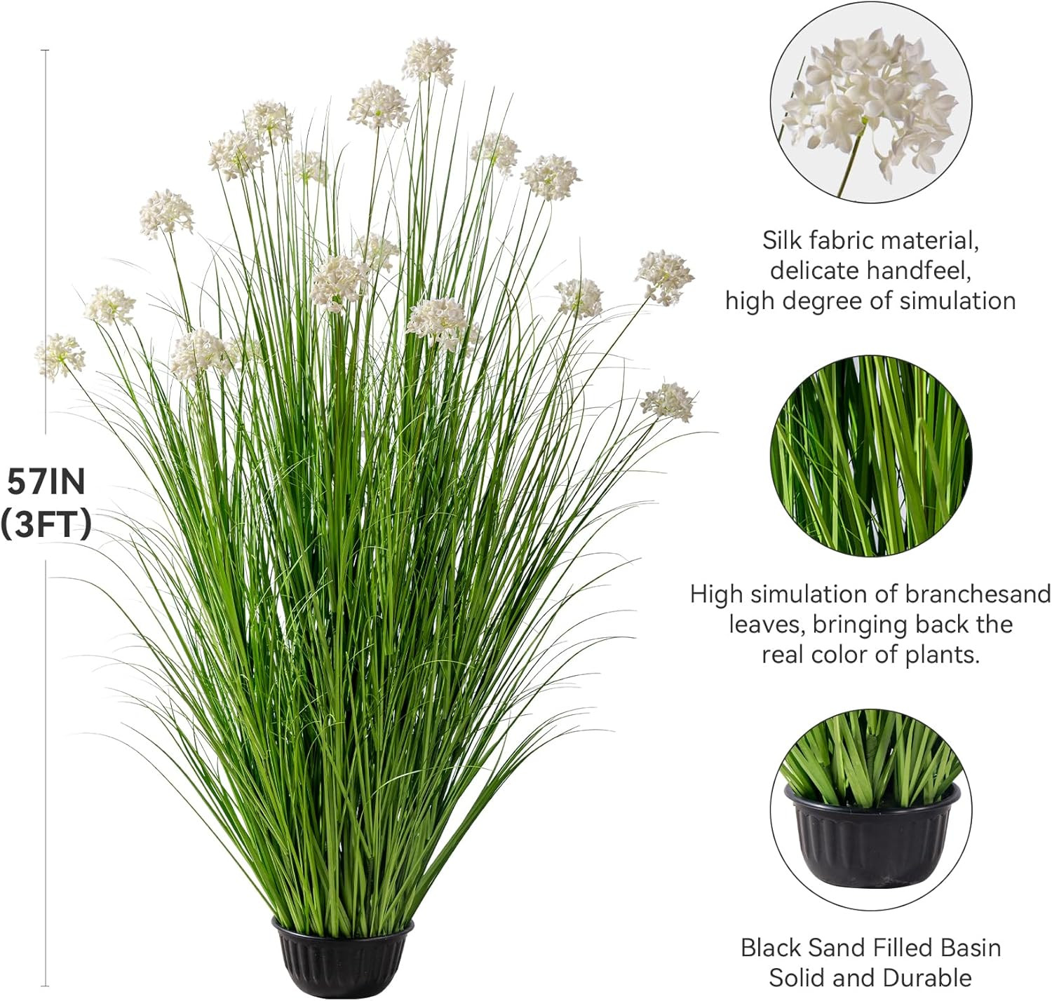 57″ Lifelike Tall Grass & Dandelion Flowers – Non-Toxic Indoor Decor Plant