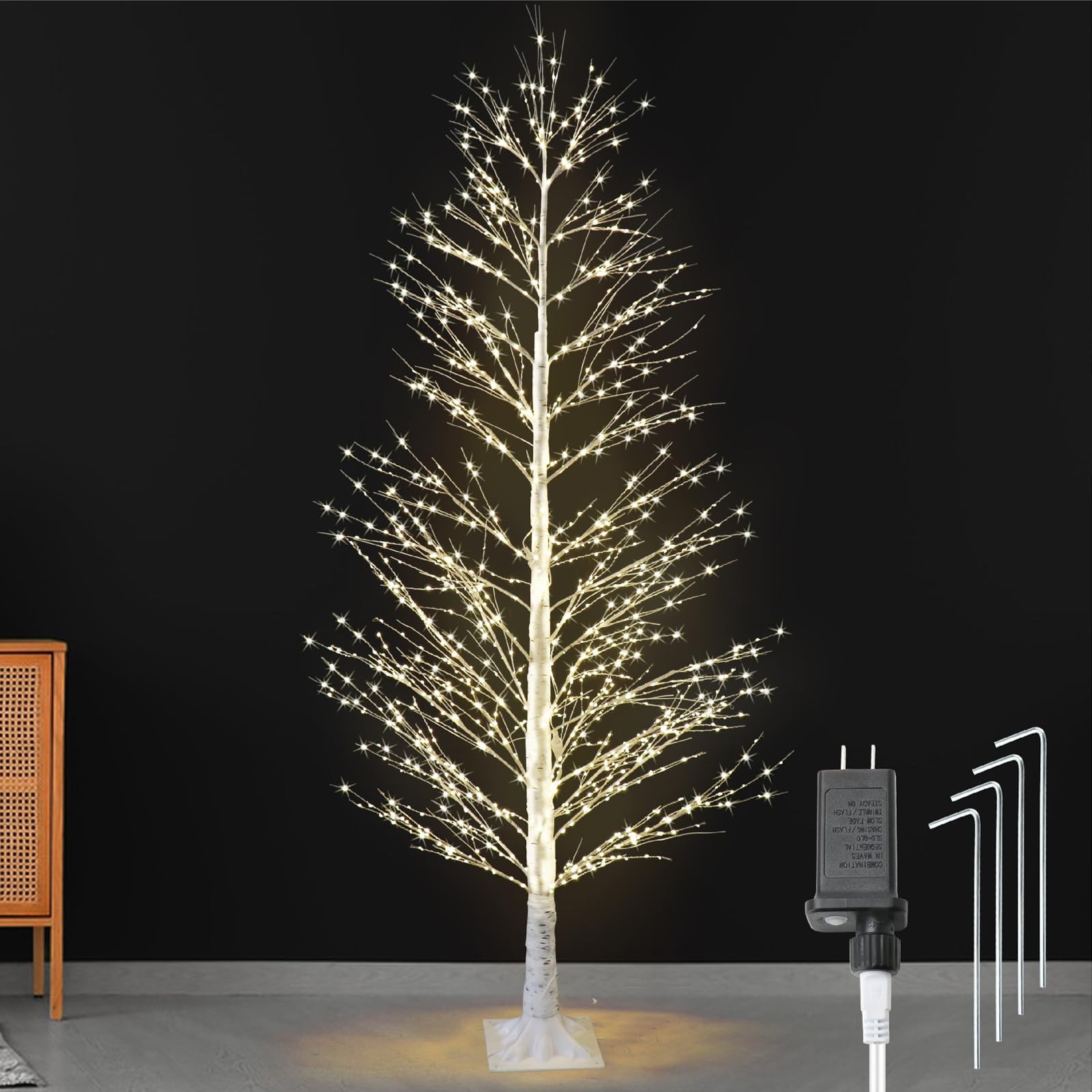 6FT Enchanting Birch Tree with 1300 LED Lights, Twinkle Light White Christmas…