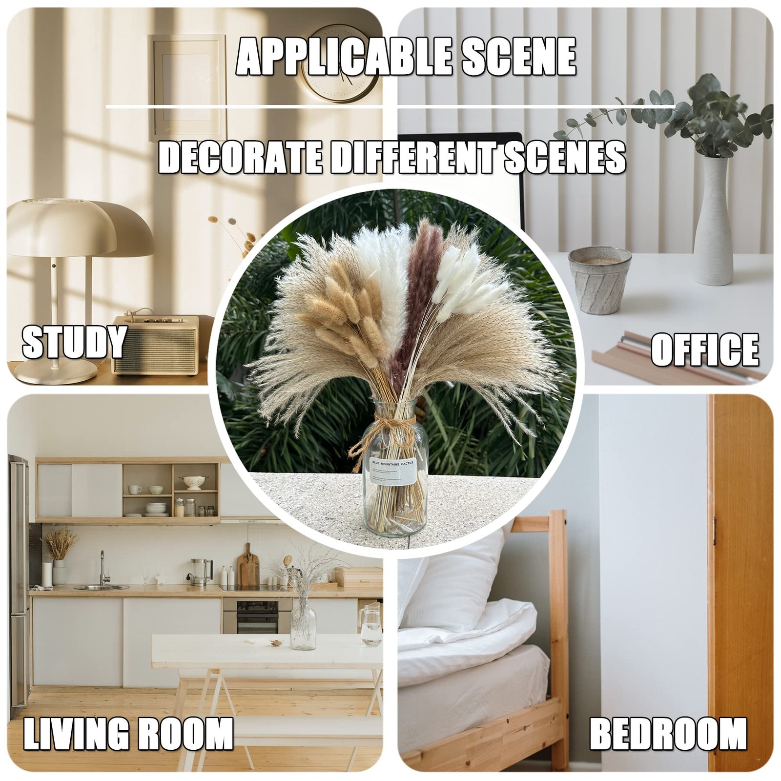 Pampas Grass Boho Home Decor 150Pcs 17-inch Natural Dried Flowers-Pampas Gras…