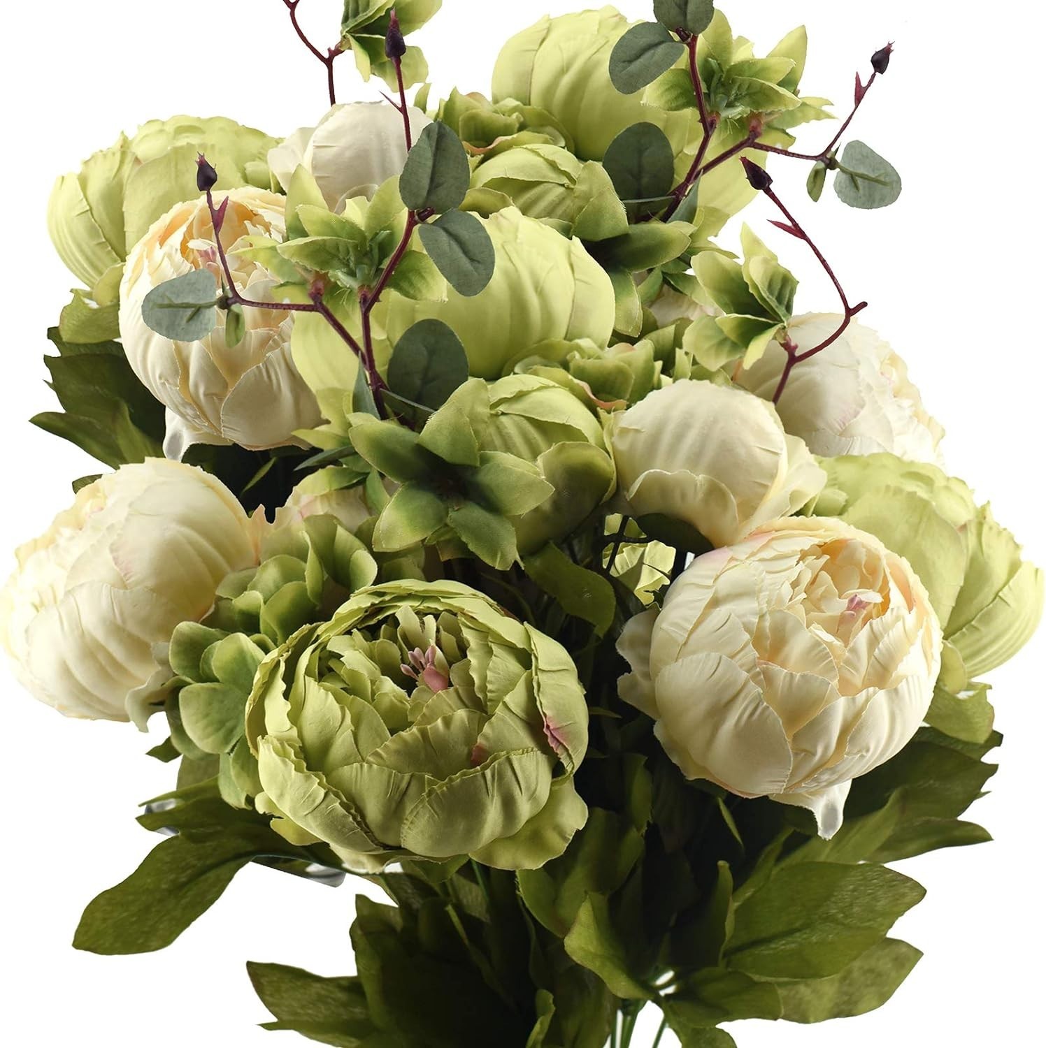 Lush Cream & Green Artificial Peonies
