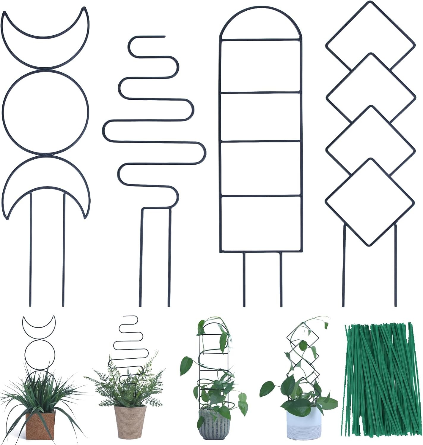 4PCS 16″ Indoor Outdoor Metal Plant Trellis for Climbing Vine Ivy