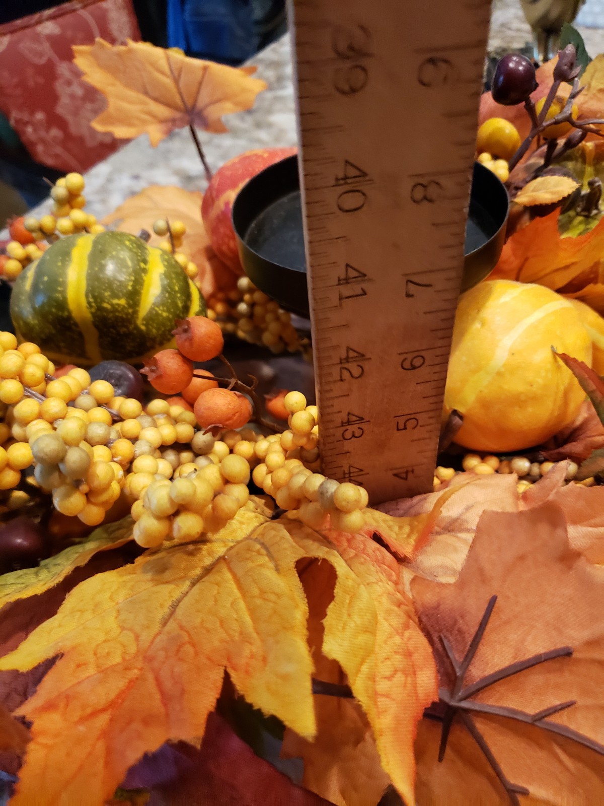 Thanksgiving/Fall Leaves Gourd Centerpiece 3 Candle Holder w/Berries 23”L X 6″H