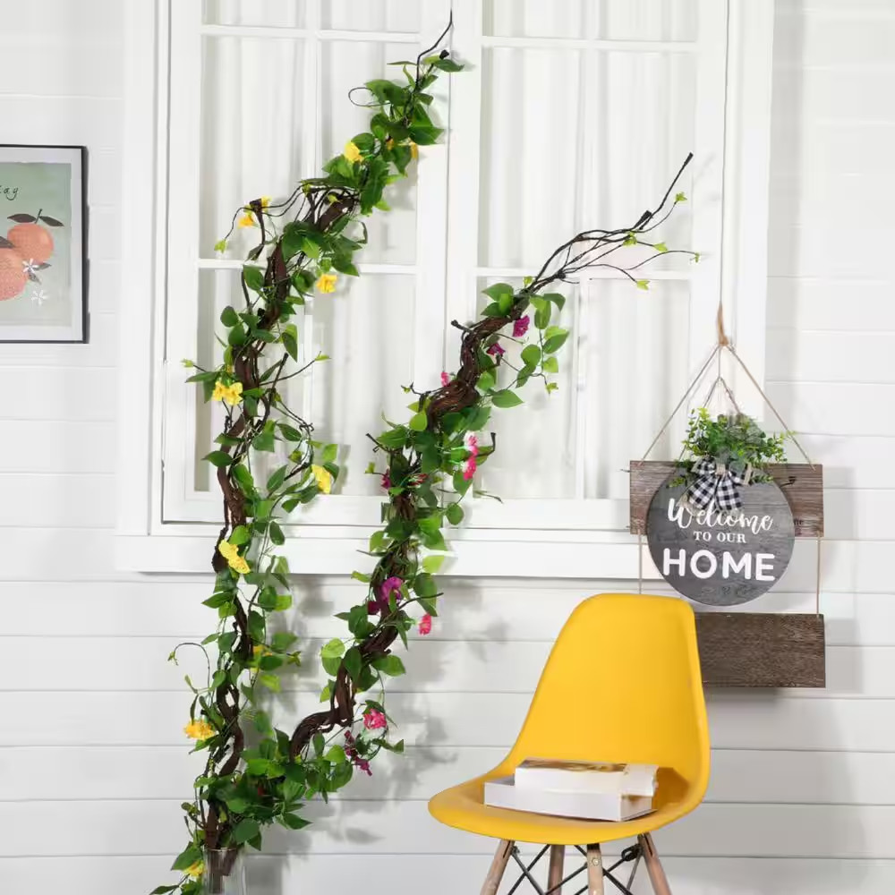 63 In. Brown Green Artificial Tree Branches Foliage Vine 2-Pack for Indoor Outdo
