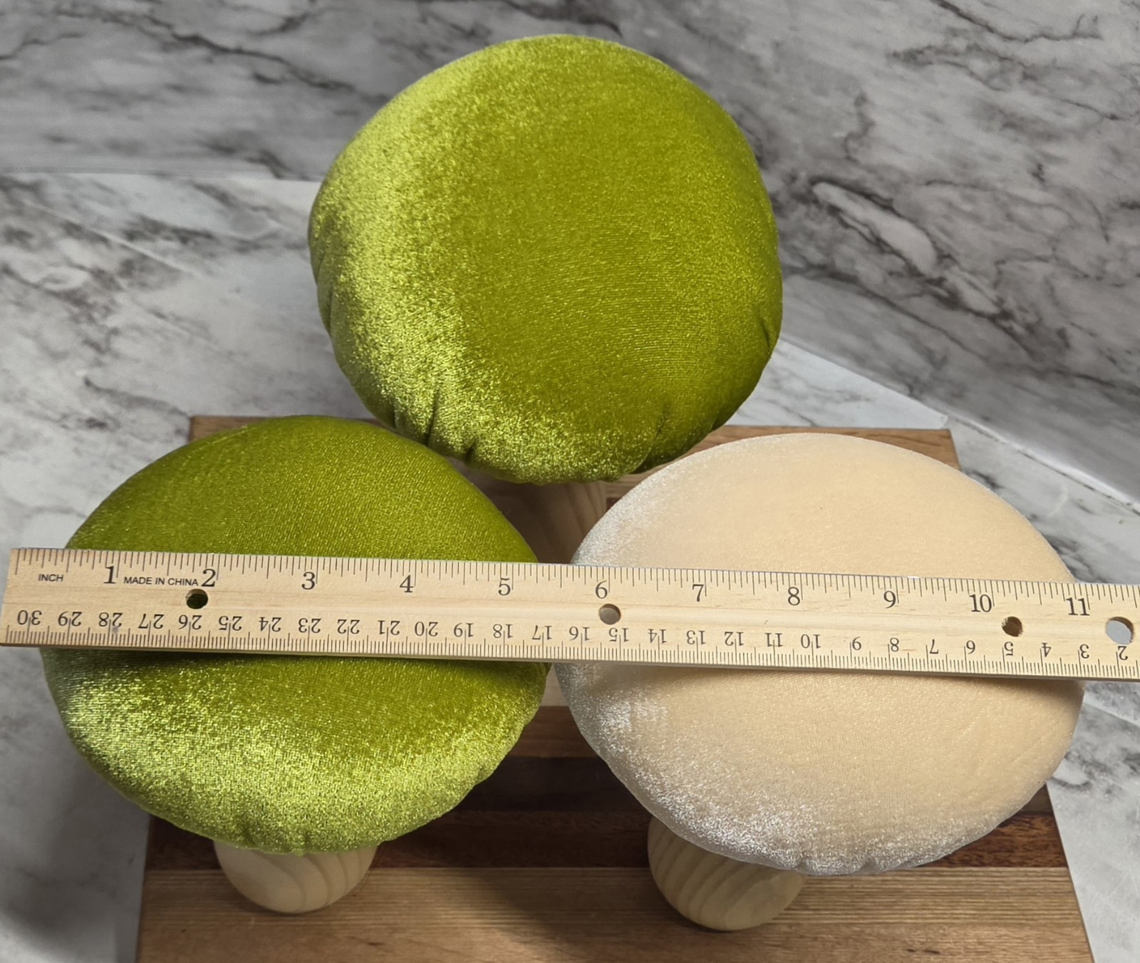 Mushrooms Set Of 3 Cream Green Wood & Velvet 2 Sizes Spring Summer Decor…