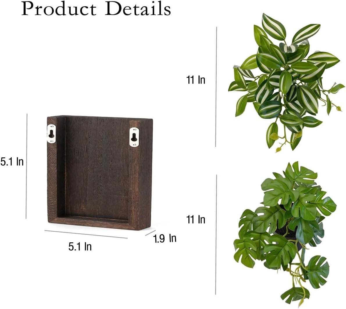 5-inch Wood Wall Planter Vase with Artificial Plants Wall Decor, 5 inch Brown…