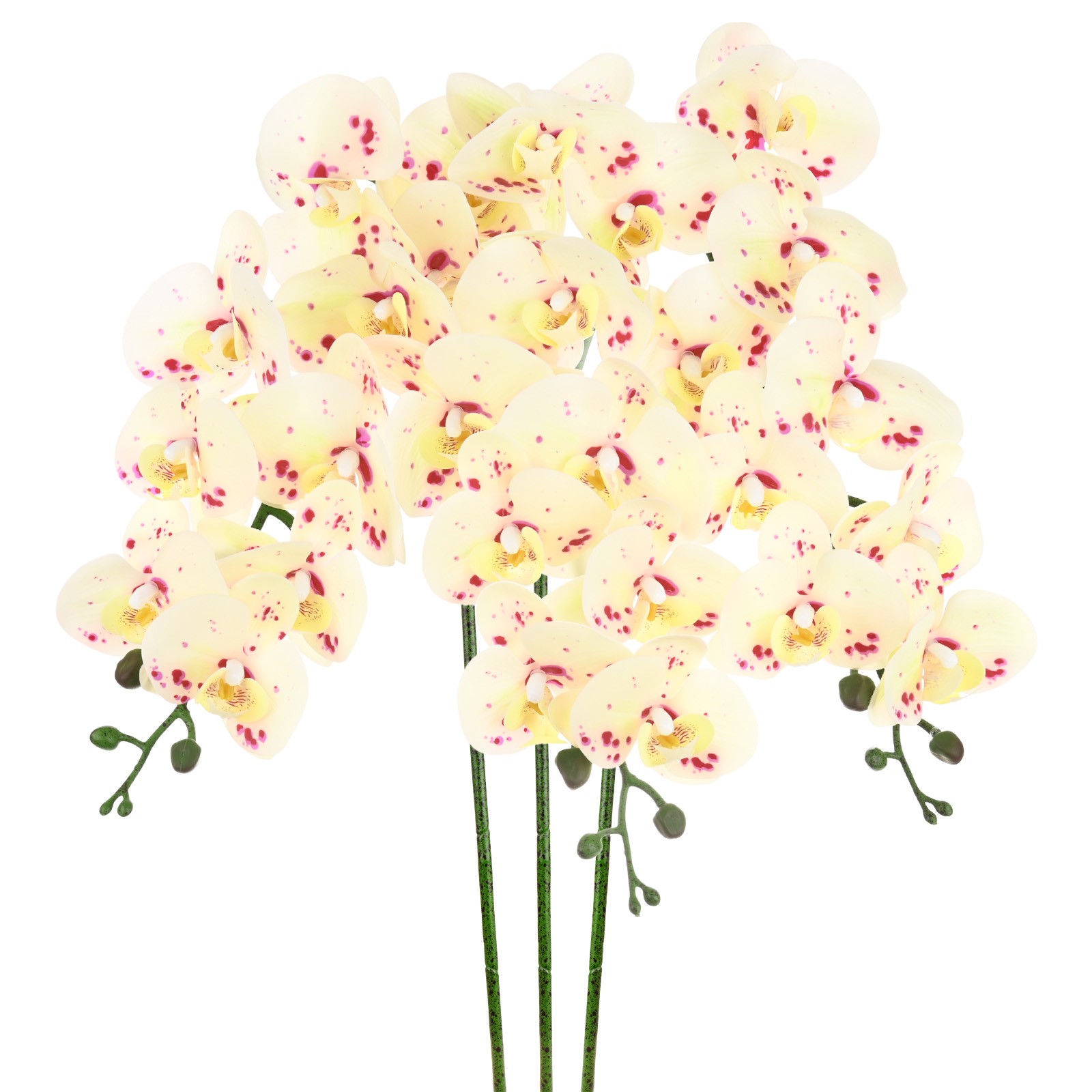 3-Pack Artificial Orchid Flowers 9 Large Petals for Home[Spotted Yellow Green]