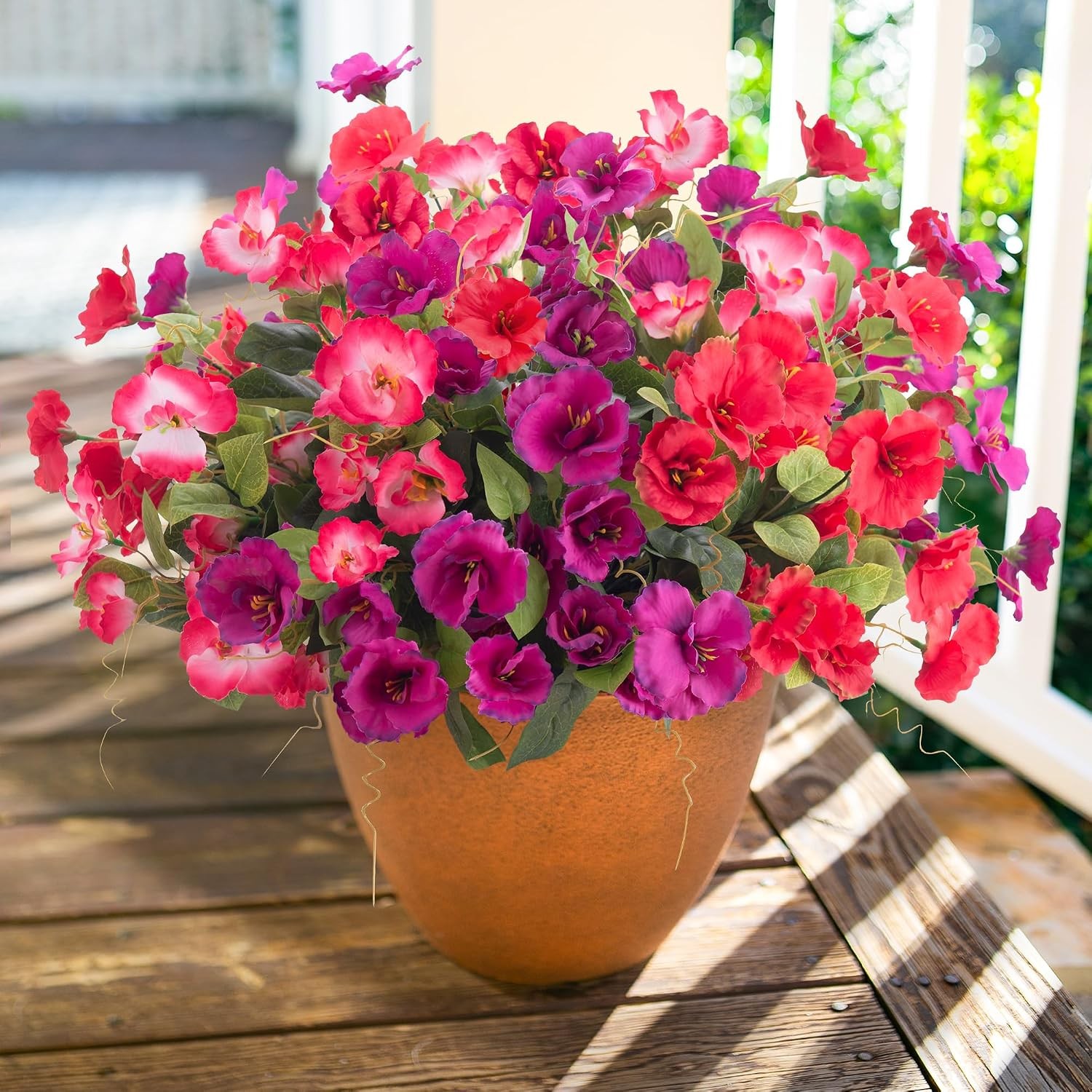 6 Bundles Faux Silk Hibiscus Flowers, UV Resistant Outdoor Fuchsia