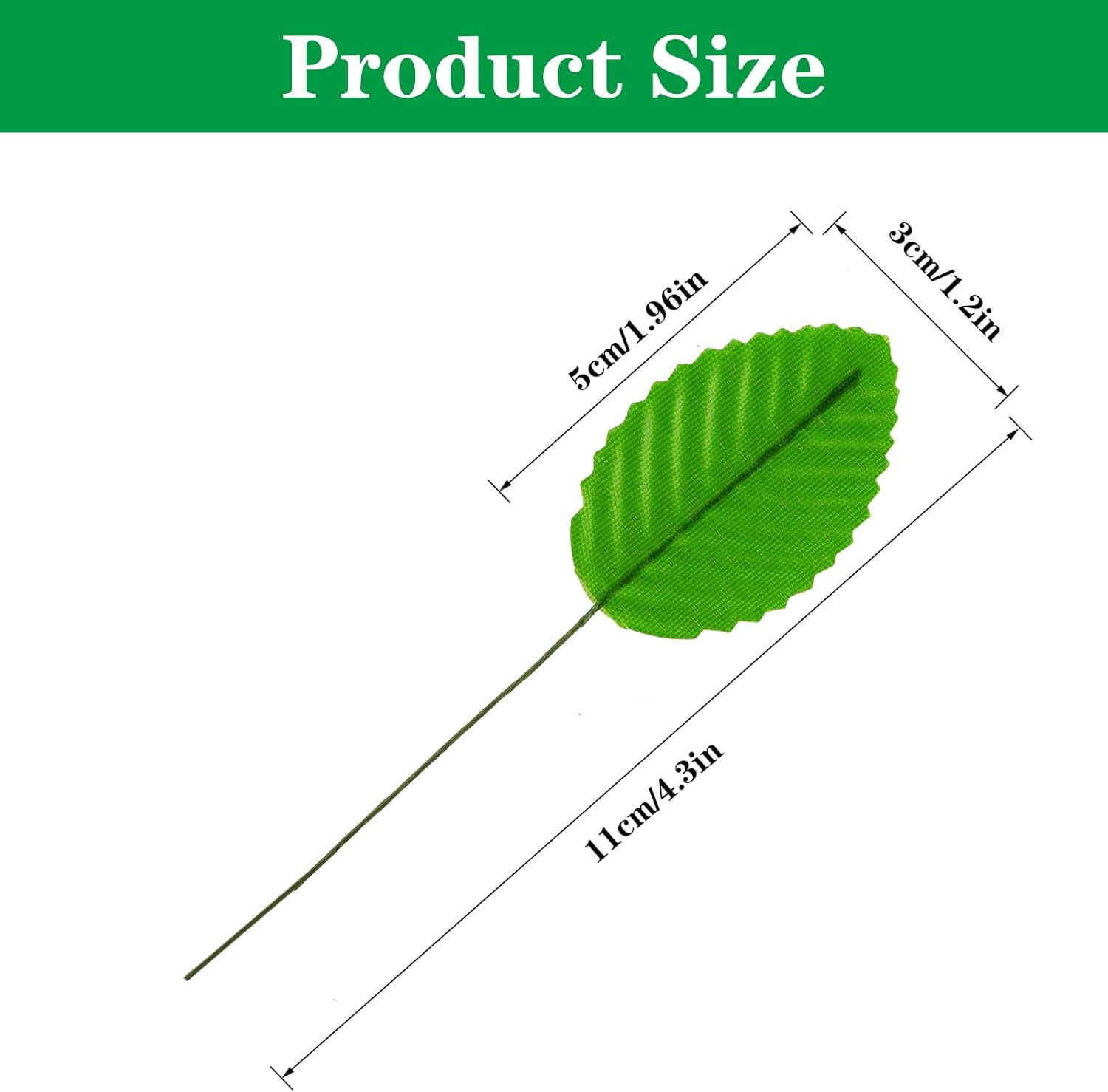 200 Pcs Green Silk Artificial Leaves – Fake, Faux Wired Single Leaf – Wire Craft