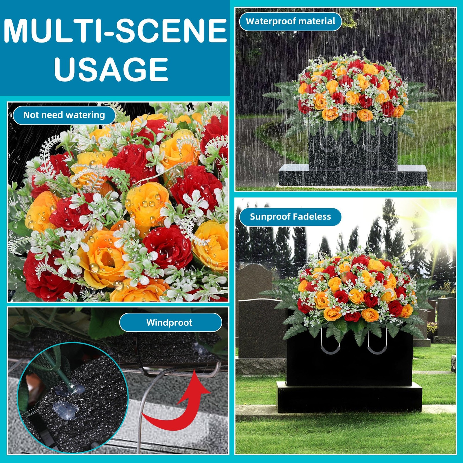 Headstone Flower Saddle,Large Artificial Cemetery Flowers for Grave,Cemetery …