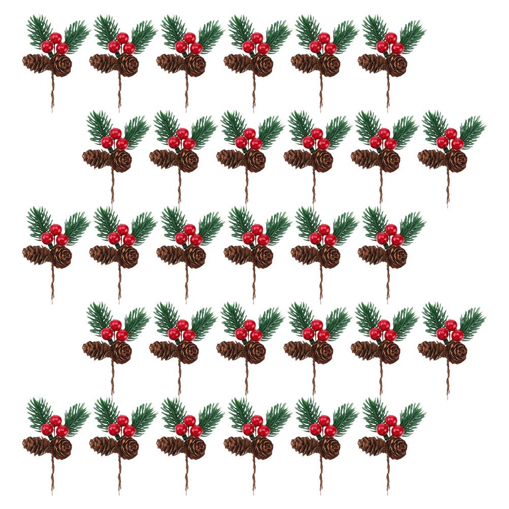 30 Pcs Artificial Pine Stems Evergreen Branches Christmas Berry Twig