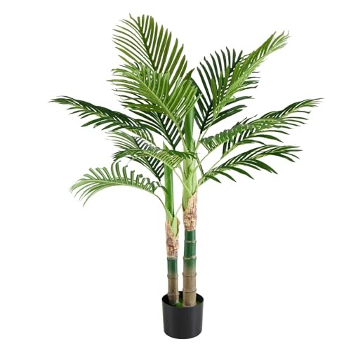 47in Artificial Palm Tree, Tall Fake Faux Plants with 3ft 11in Green Palm