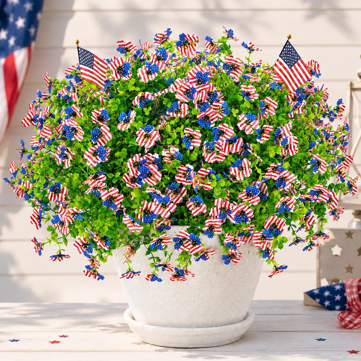 50 Pcs Patriotic Artificial Flowers Independence Day Decor Fake Flowers,UV Re…