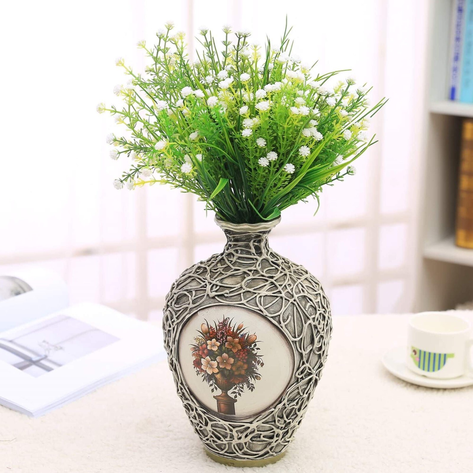 Outdoor Indoor Artificial Flowers Baby Breath Fake Flowers UV Resistant White