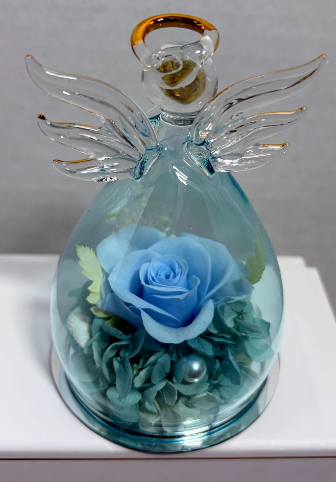 Glass Angel Figurine with Preserved Flowers – Eternal Rose ANLUNOB – Gift Box In