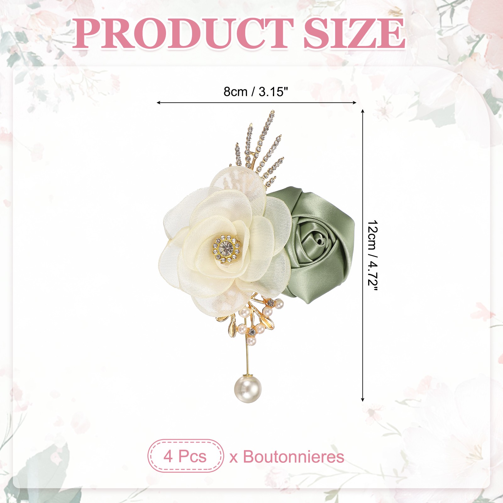 Rose Boutonnieres for Men, 4Pcs Mens Boutonnieres Lapel Flower, Dusty Green