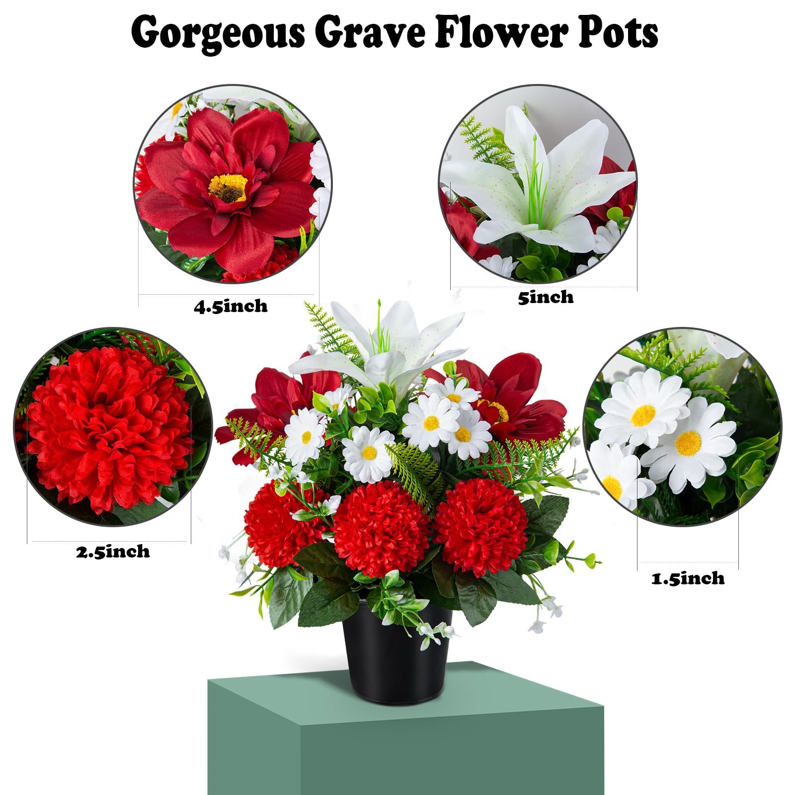Artificial Cemetery Flowers in Pots, Artificial Chrysanthemums Lily Daisy wit…
