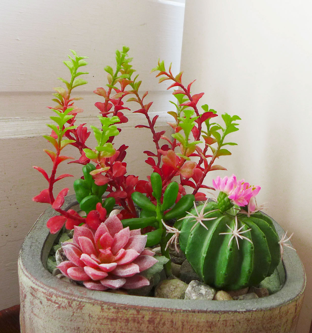 6 Artificial Plants Flowering Cactus Ball With Succulents Grass