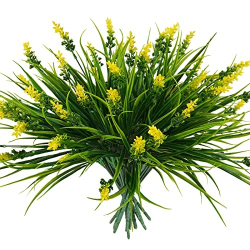12 Bundles Artificial Plants Outdoor, 18.2″ UV Resistant Faux 12 Pcs Yellow