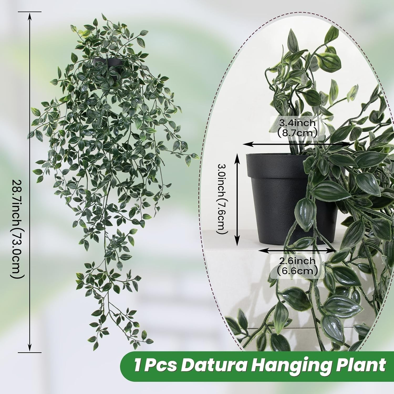 Space-Saving 28.7-in Artificial Hanging Plant – Perfect for Any Room Decor