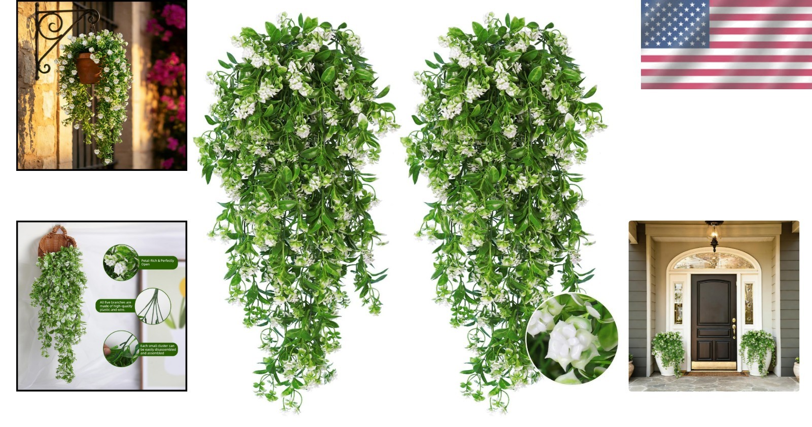 Faux White Hanging Plants – 2-Pack Fake Ivy Vines for Indoor & Outdoor Use