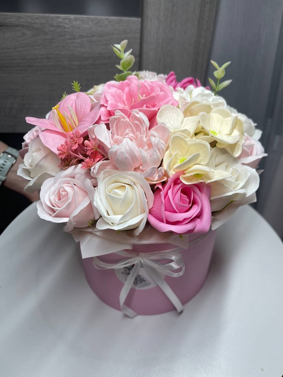 Elegant Soap Flower Arrangement Pink Roses Peonies Gift Box Wedding Decor