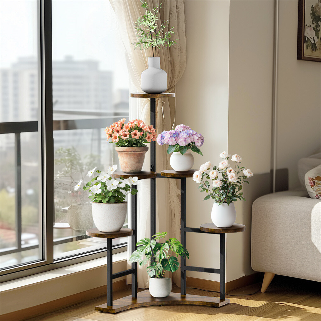 6 Tiers Triangle Corner Plant Stand Flower Pots Holder Rack Indoor Outdoor Patio