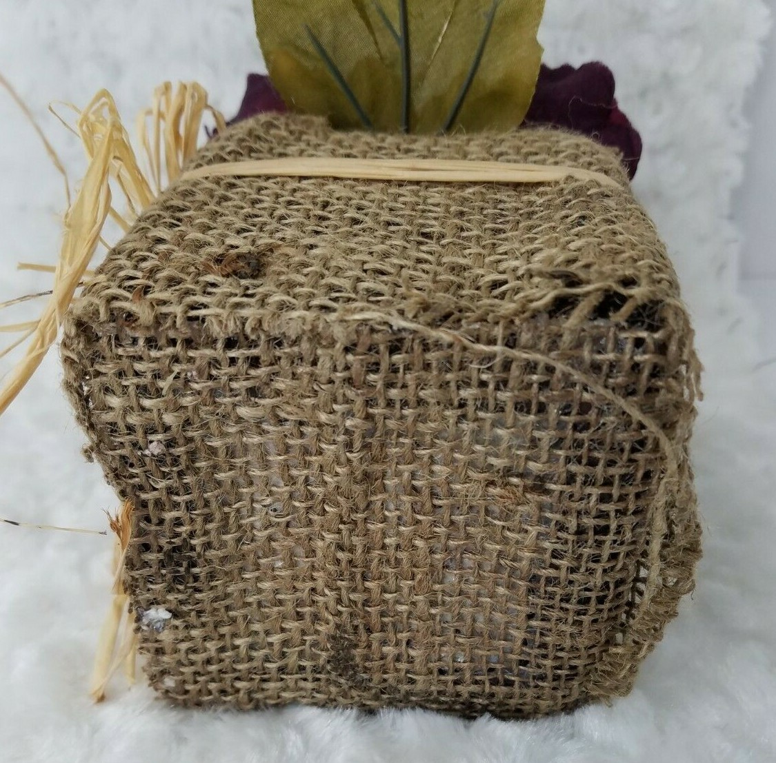 Burlap Square with a Large Purple Flower Home Décor Rustic Chic Mom Gift 195