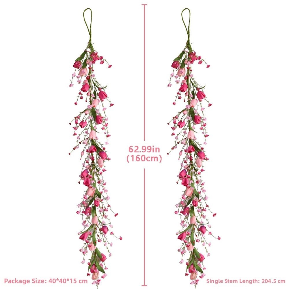 Artificial Tulip and Leaf Vine in Pink for Seasonal Holiday and Party Use