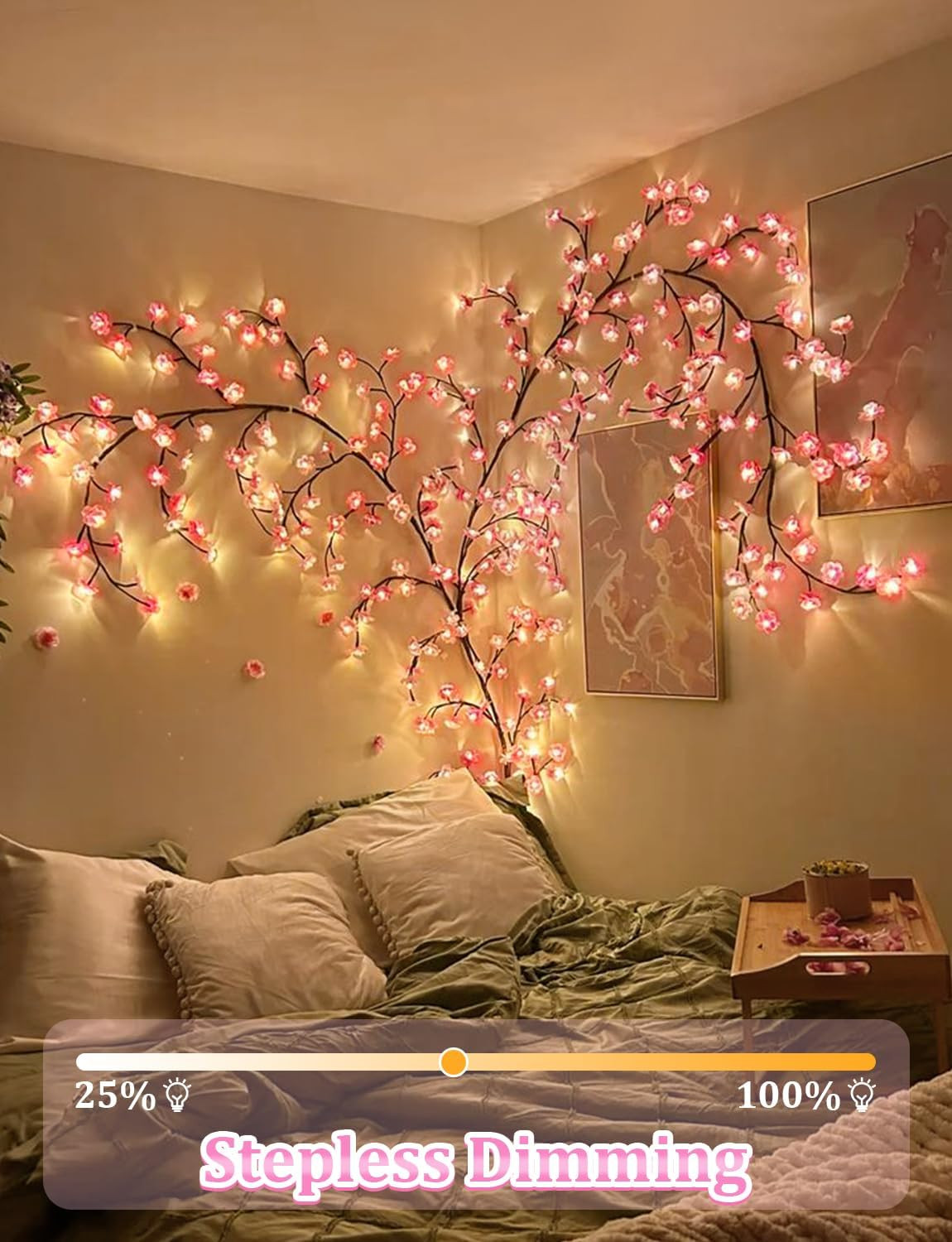 4 FT Cherry Blossom LED Lights with Remote, 8 Modes for Aesthetic Room Decor