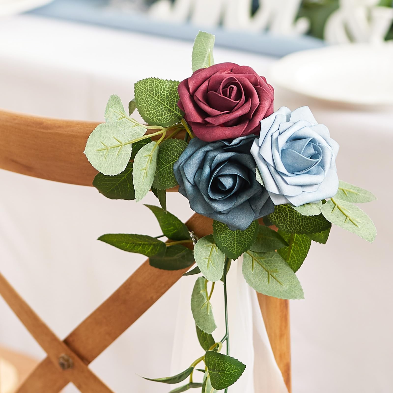 50 PCS Artificial Green Leaves Bulk Fake Rose Flower Greenery Wedding Decor