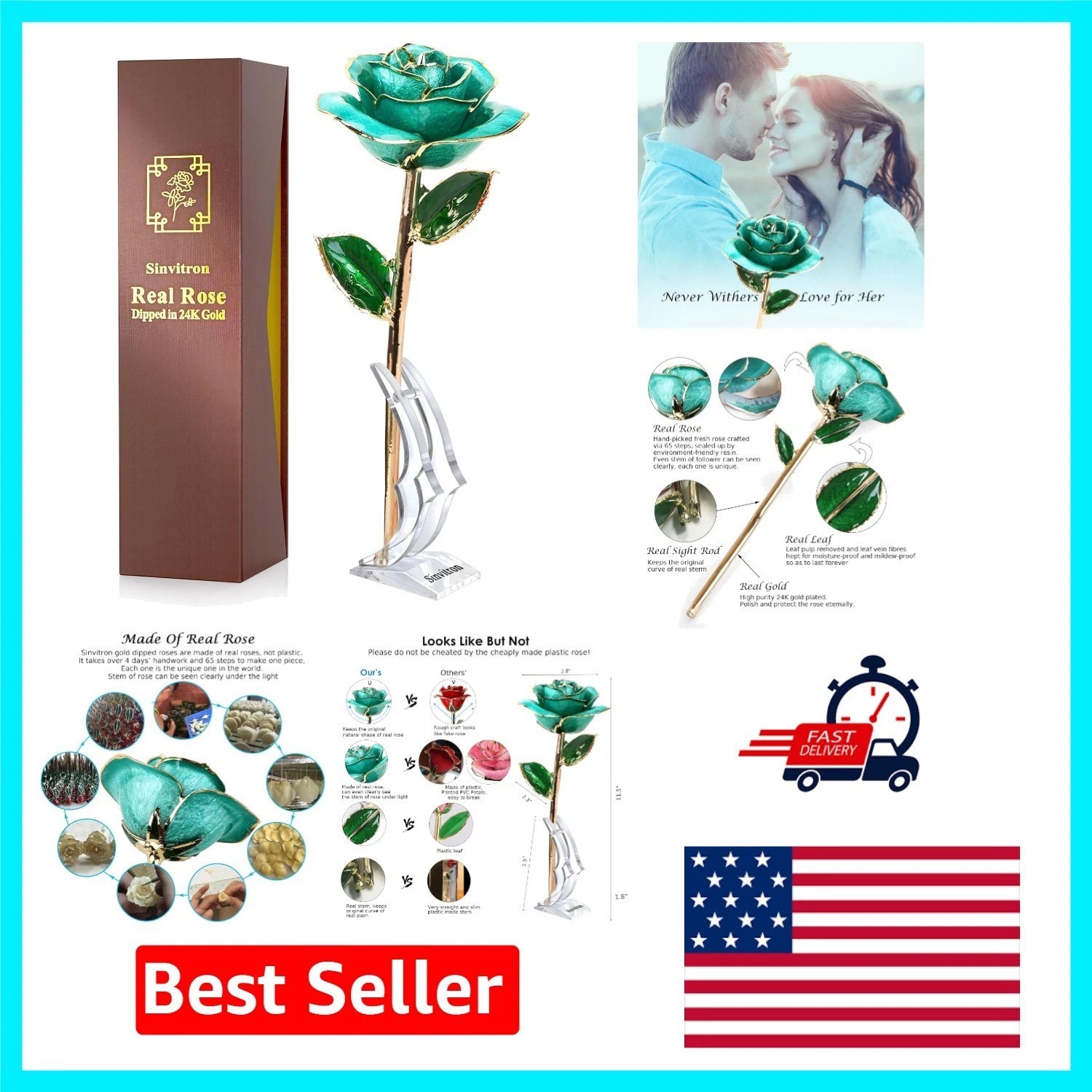 Eternal Light Blue 24K Gold Plated Rose with Stand – Perfect for Any Occasion