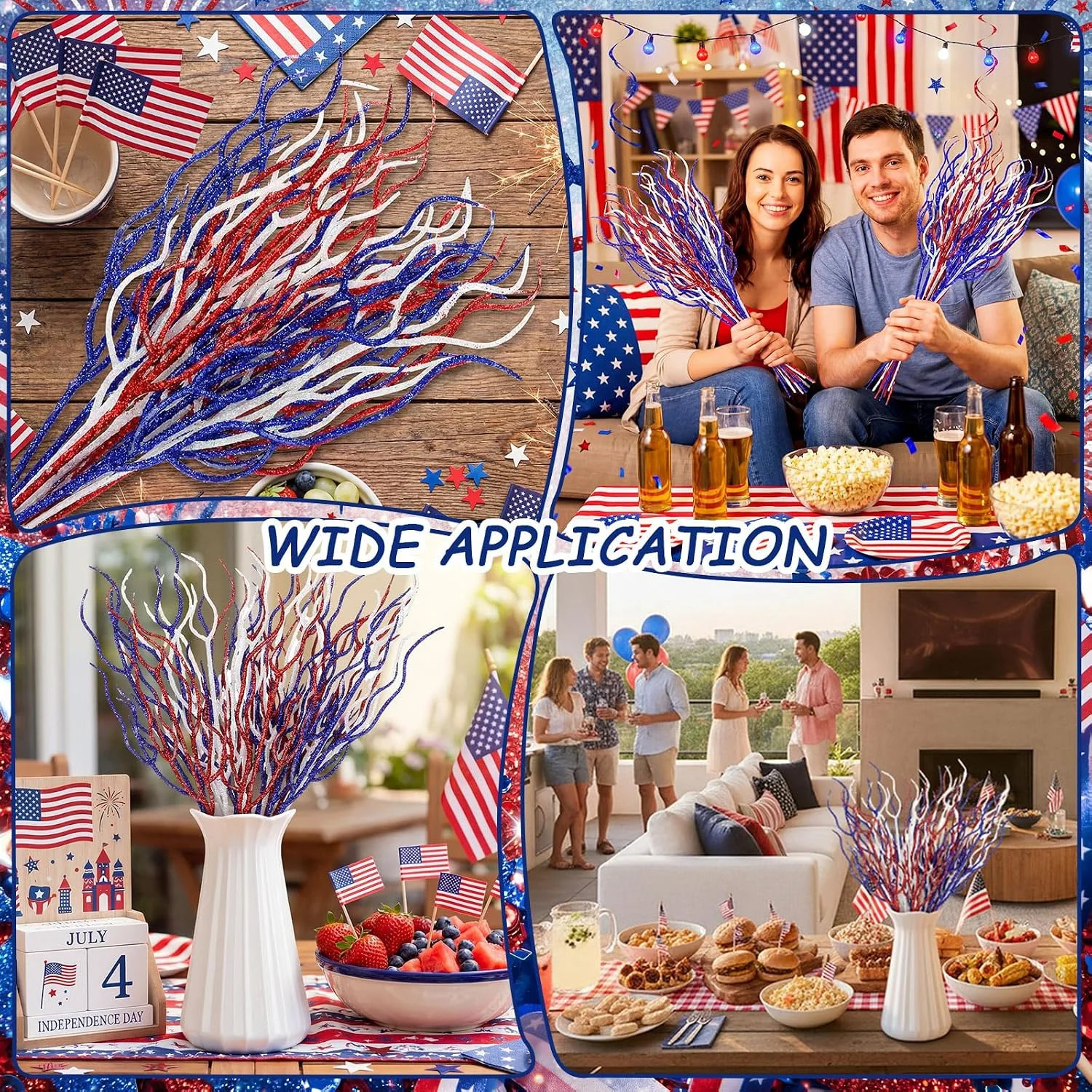 Giegxin 16 Pack Patriotic Picks 17 Inches Red White and Blue Artificial Flowers